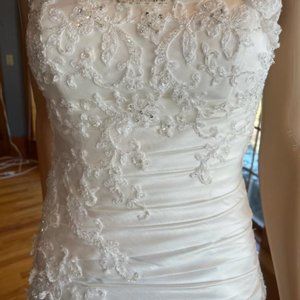 *Casablanca Strapless Beaded Ivory Taffeta Lace Wedding Dress Bridal Gown Size 2